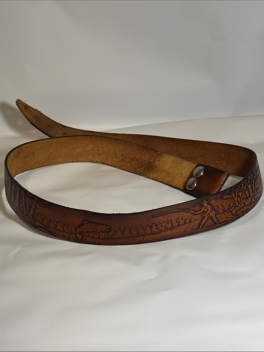 Vintage Handcrafted Tooled Leather Belt produced by Gabco in 1983